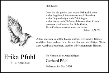 Traueranzeige von Erika Pfuhl von UEL