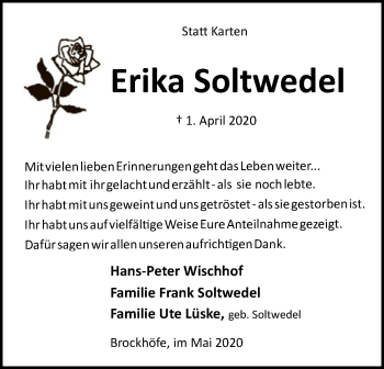 Traueranzeige von Erika Soltwedel von UEL