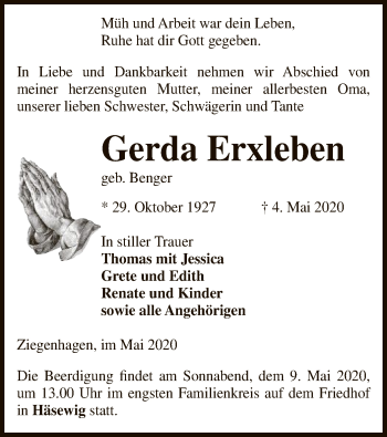 Traueranzeige von Gerda Erxleben von UEL