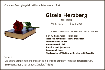 Traueranzeige von Gisela Herzberg von UEL