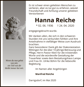 Traueranzeige von Hanna Reiche von UEL