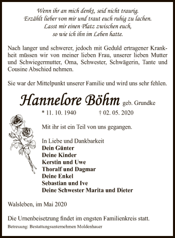 Traueranzeige von Hannelore Böhm von UEL