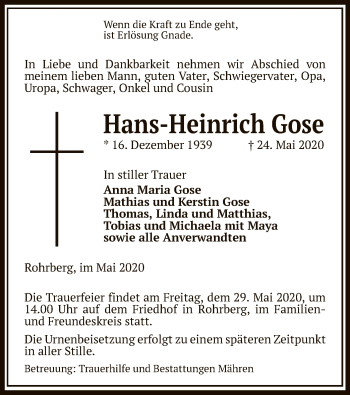 Traueranzeige von Hans-Heinrich Gose von UEL