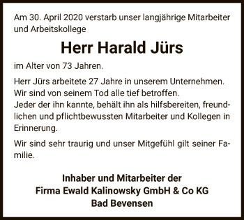Traueranzeige von Harald Jürs von UEL