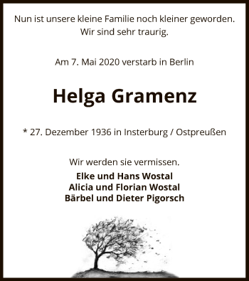 Traueranzeige von Helga Gramenz von UEL