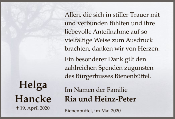 Traueranzeige von Helga Hancke von UEL