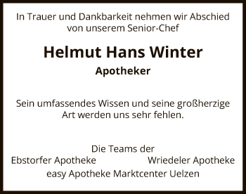 Traueranzeige von Helmut Hans Winter von UEL