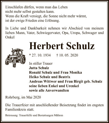 Traueranzeige von Herbert Schulz von UEL