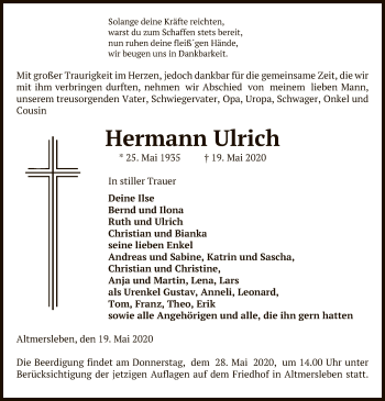 Traueranzeige von Hermann Ulrich von UEL