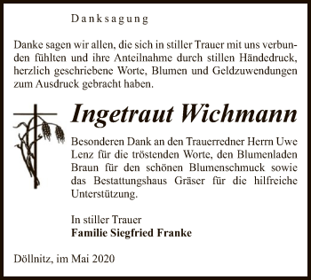 Traueranzeige von Ingetraut Wichmann von UEL