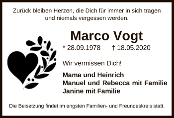 Traueranzeige von Marco Vogt von UEL