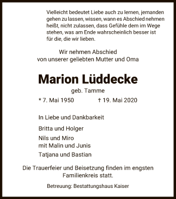 Traueranzeige von Marion Lüddecke von UEL
