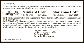 Traueranzeige von Reinhard und Marianne Holz von UEL