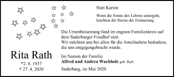Traueranzeige von Rita Rath von UEL
