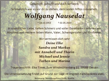 Traueranzeige von Wolfgang Nausedat von UEL
