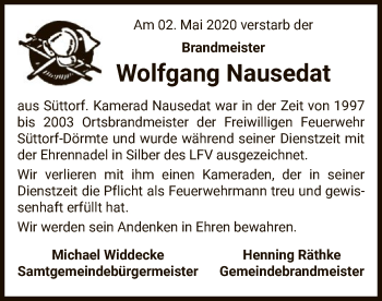 Traueranzeige von Wolfgang Nausedat von UEL