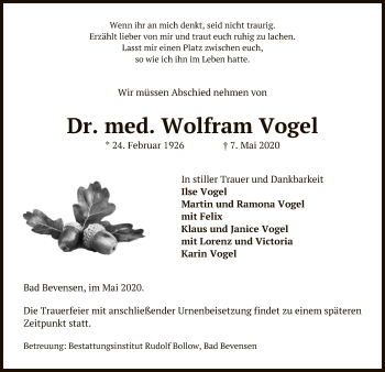 Traueranzeige von Wolfram Vogel von UEL