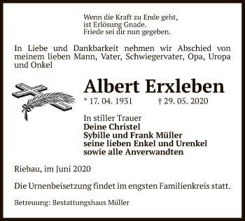 Traueranzeige von Albert Erxleben von UEL