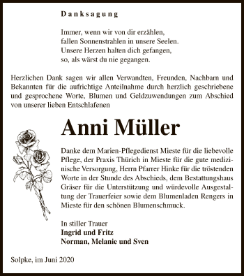 Traueranzeige von Anni Müller von UEL