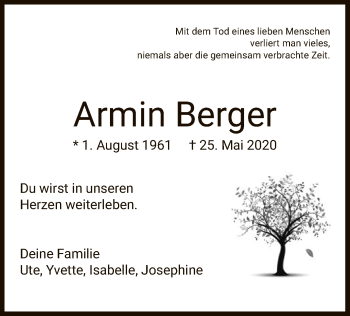Traueranzeige von Armin Berger von UEL