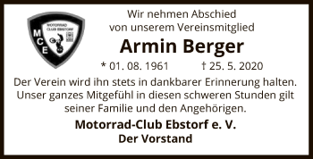 Traueranzeige von Armin Berger von UEL