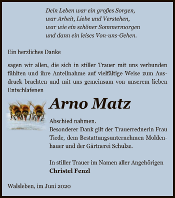 Traueranzeige von Arno Matz von UEL