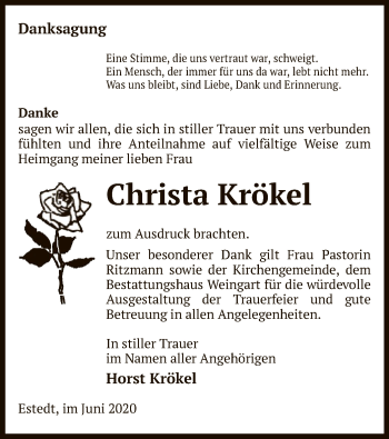 Traueranzeige von Christa Krökel von UEL