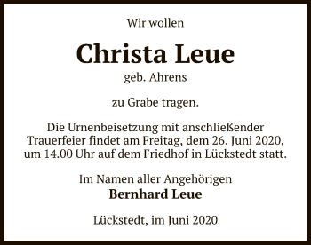 Traueranzeige von Christa Leue von UEL