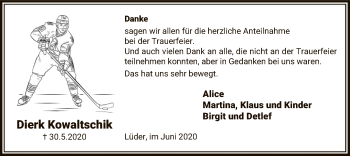 Traueranzeige von Dierk Kowaltschik von UEL