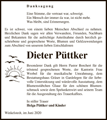 Traueranzeige von Dieter Püttker von UEL