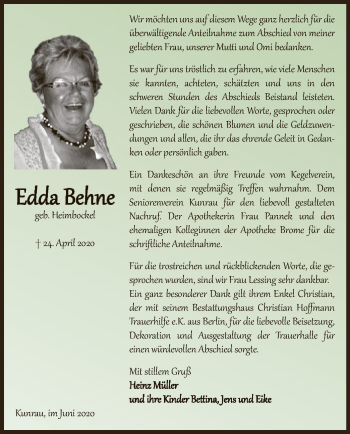 Traueranzeige von Edda Behne von UEL