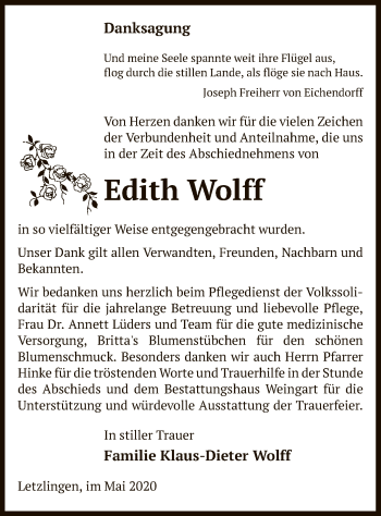 Traueranzeige von Edith Wolff von UEL