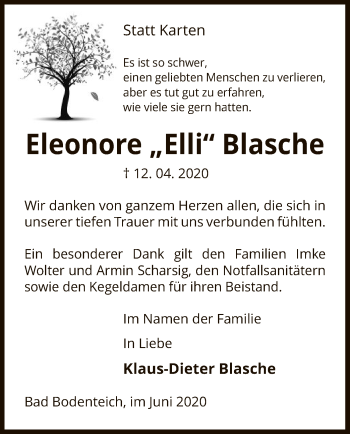 Traueranzeige von Eleonore Blasche von UEL