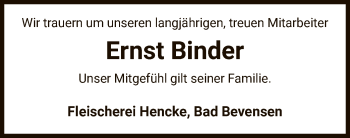 Traueranzeige von Ernst Binder von UEL