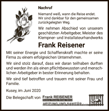 Traueranzeige von Frank Reisener von UEL