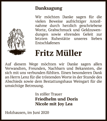 Traueranzeige von Fritz Müller von UEL