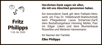 Traueranzeige von Fritz Philipps von UEL