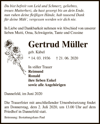 Traueranzeige von Gertrud Müller von UEL