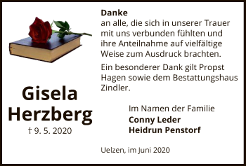 Traueranzeige von Gisela Herzberg von UEL