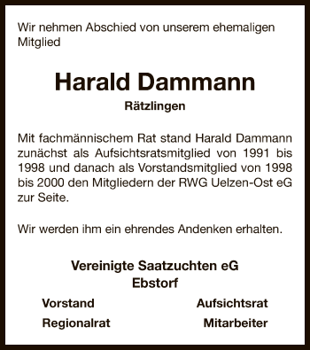 Traueranzeige von Harald Dammann von UEL