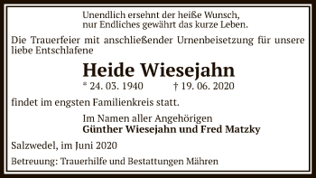 Traueranzeige von Heide Wiesejahn von UEL