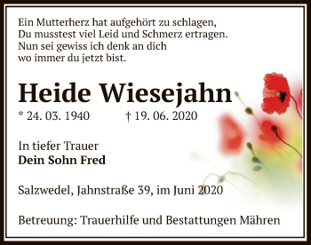 Traueranzeige von Heide Wiesejahn von UEL