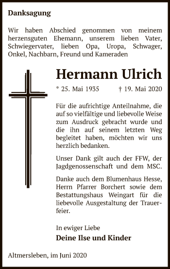 Traueranzeige von Hermann Ulrich von UEL