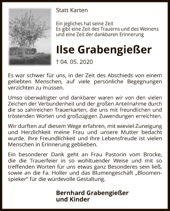 Traueranzeige von Ilse Grabengießer von UEL