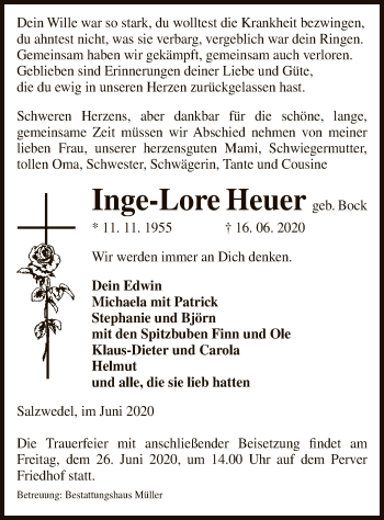 Traueranzeige von Inge-Lore Heuer von UEL