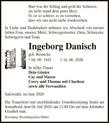 Traueranzeige von Ingeborg Danisch von UEL