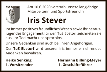 Traueranzeige von Iris Stever von UEL