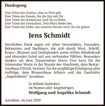 Traueranzeige von Jens Schmidt von UEL