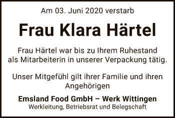 Traueranzeige von Klara Härtel von UEL