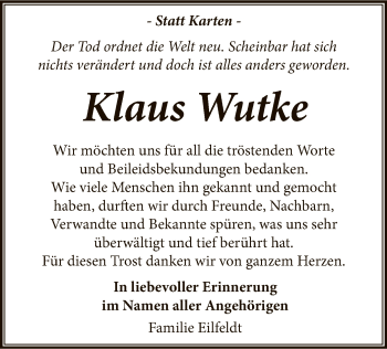 Traueranzeige von Klaus Wutke von UEL